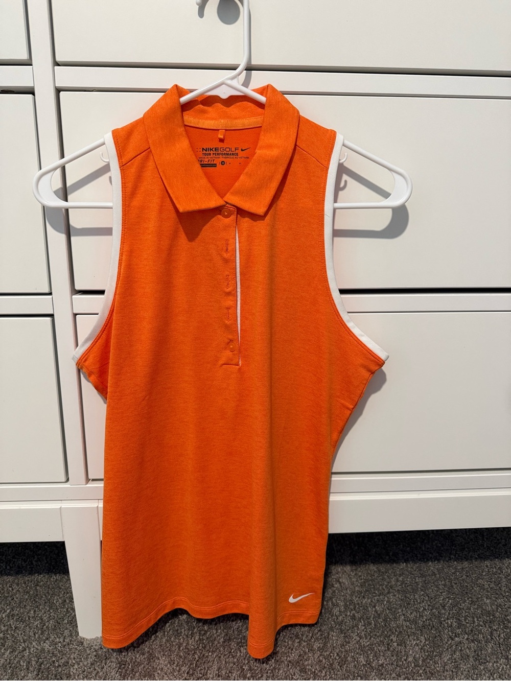 Nike Women’s Golf Orange Sleeveless Polo Tank with White Trim